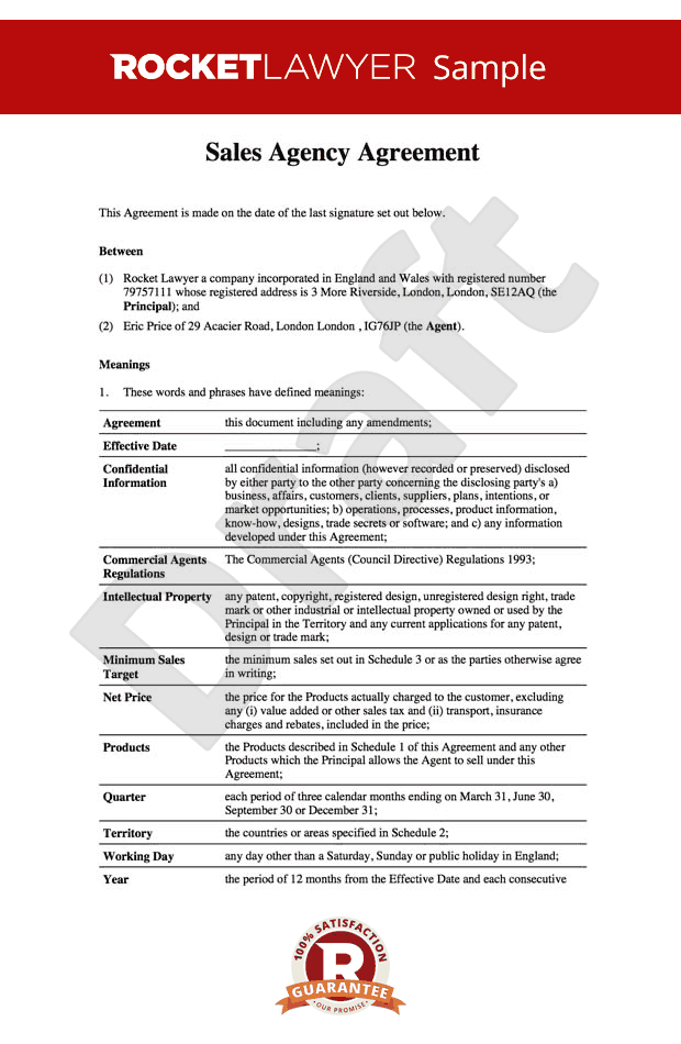 Sales Agency Agreement  Sales Agency Contract Template