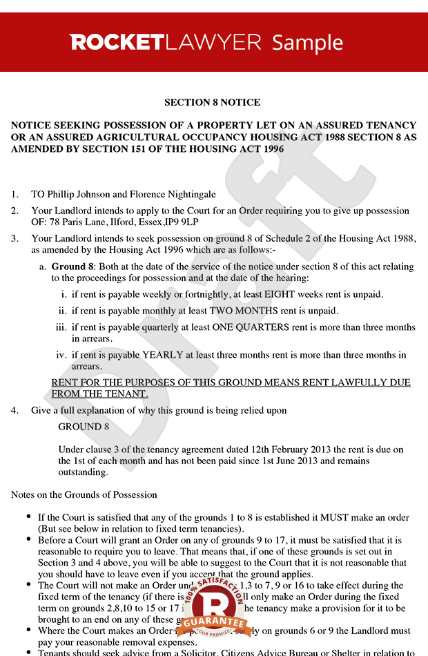 Section 8 Notice - Section 8 Notice to Quit - Section 8 