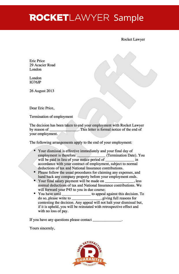 template employment ireland contract Termination a Employment  Create Dismissal of Letter