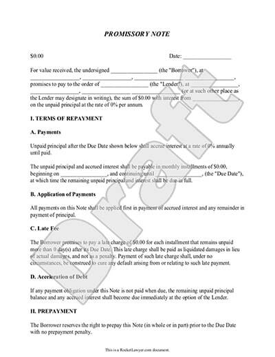 Promissory Note Sample Letter from www.rocketlawyer.com