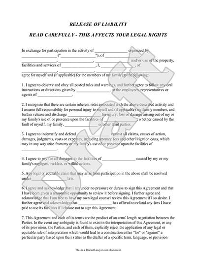 Fitness Waiver And Release Form Template from www.rocketlawyer.com