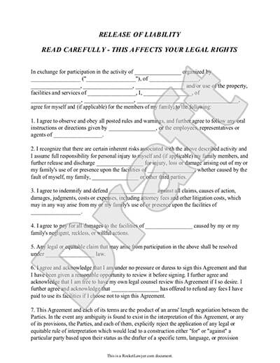 Free Liability Release Form Template from www.rocketlawyer.com