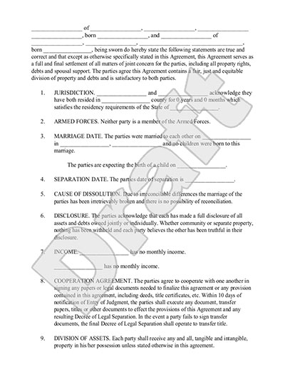 Unmarried Separation Agreement Template