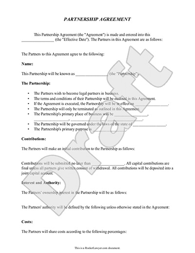 Partnership Agreement Template, Form, with Sample