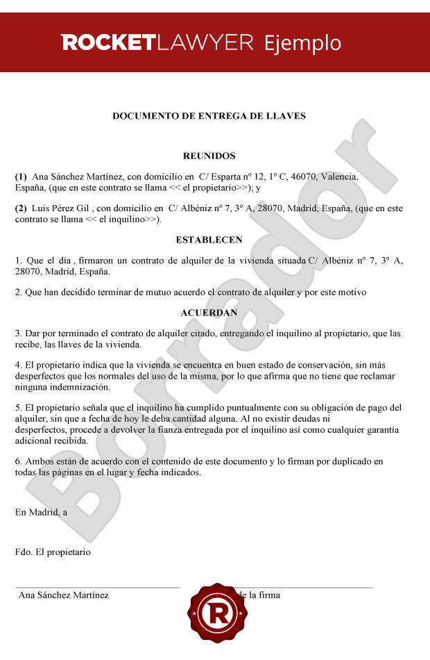 Modelo de Documento entrega de llaves