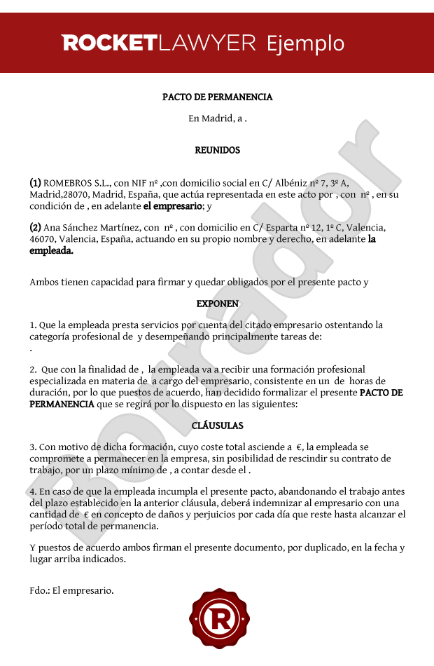 Pacto De Permanencia Para Empleados Modelo De Pacto De