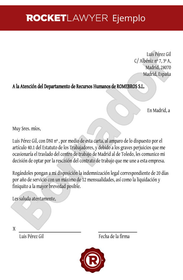 Modelo Carta Baja Voluntaria Trabajo - Modelo de Informe