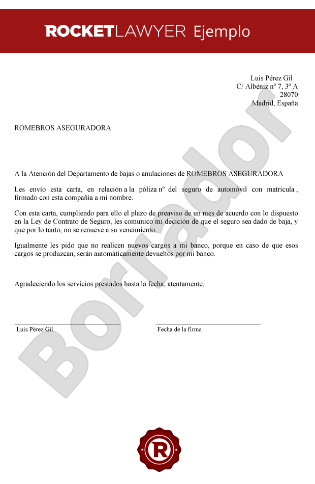 Cartas para cancelar un seguro