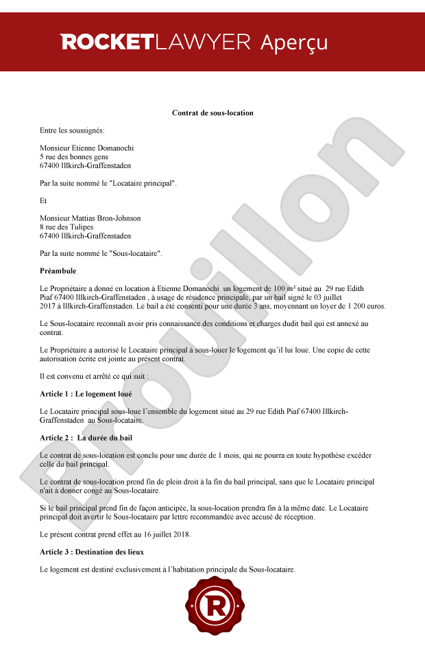 Contrat De Sous Location Modele Exemple 2020