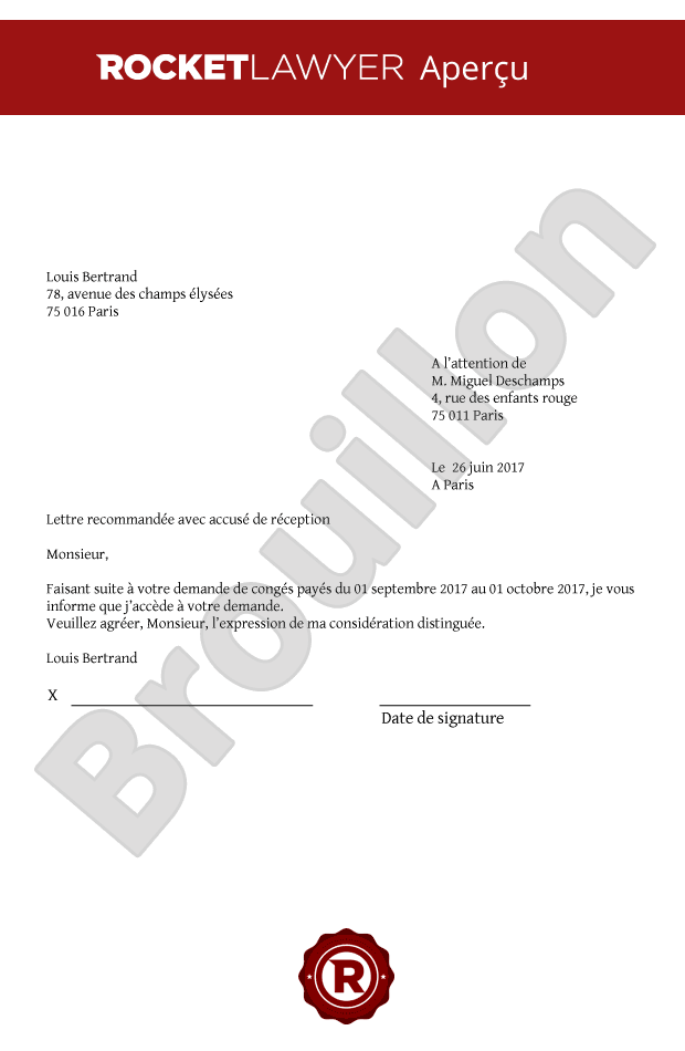 exemple lettre de congé payé