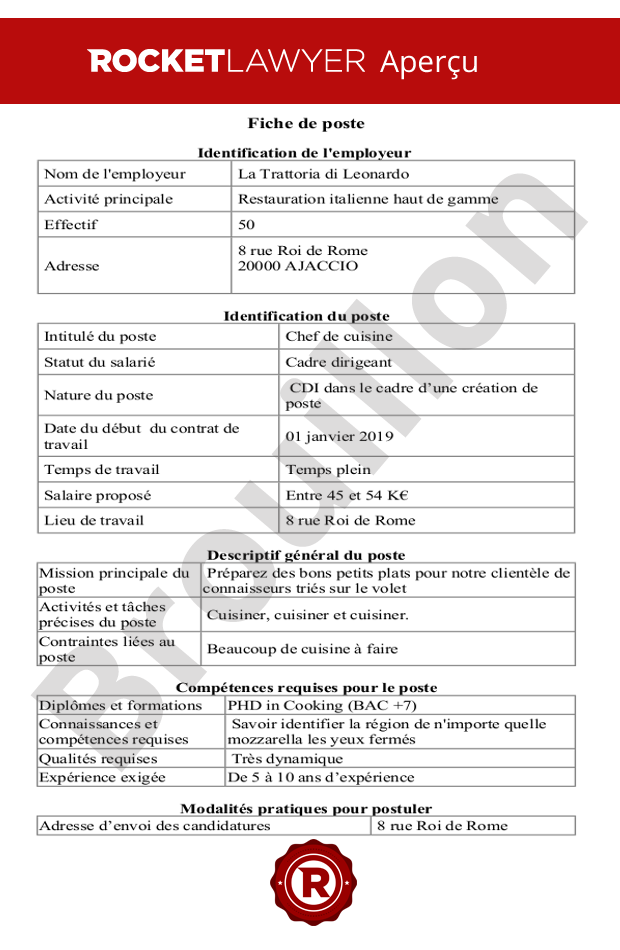 Exemple De Fiche De Poste Format Word