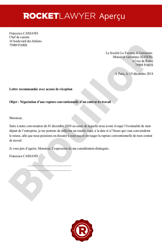 lettre rupture conventionnelle exemple