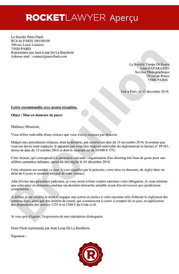 lettre de mise en demeure avocat