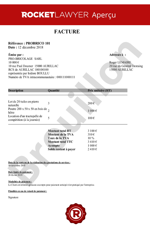 Rédiger une facture  modèle et mentions obligatoires