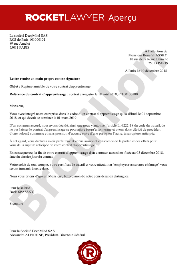 lettre de rupture cdd