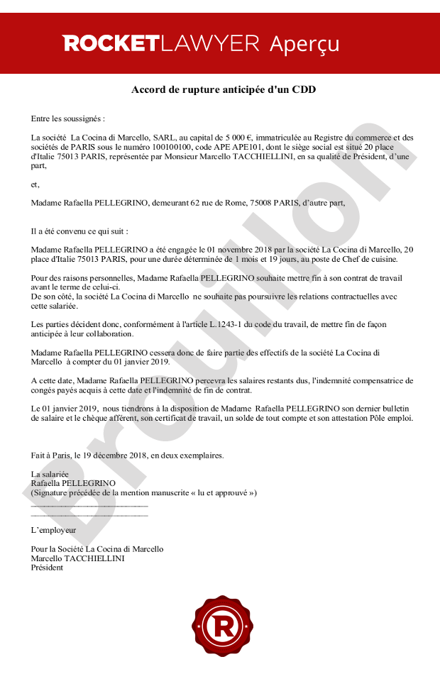 lettre de rupture cdd