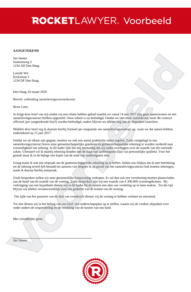 Brief Samenlevingscontract Ontbinden Opstellen