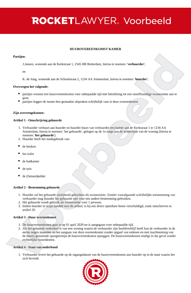 Huurcontract Kamer Opstellen Gratis