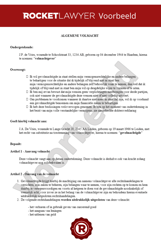 Algemene volmacht maak hem nu voordat het te laat is