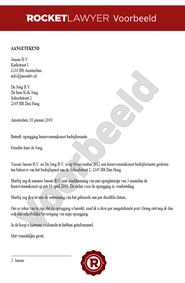Brief Opzeggen Huurcontract Bedrijfsruimte Opstellen