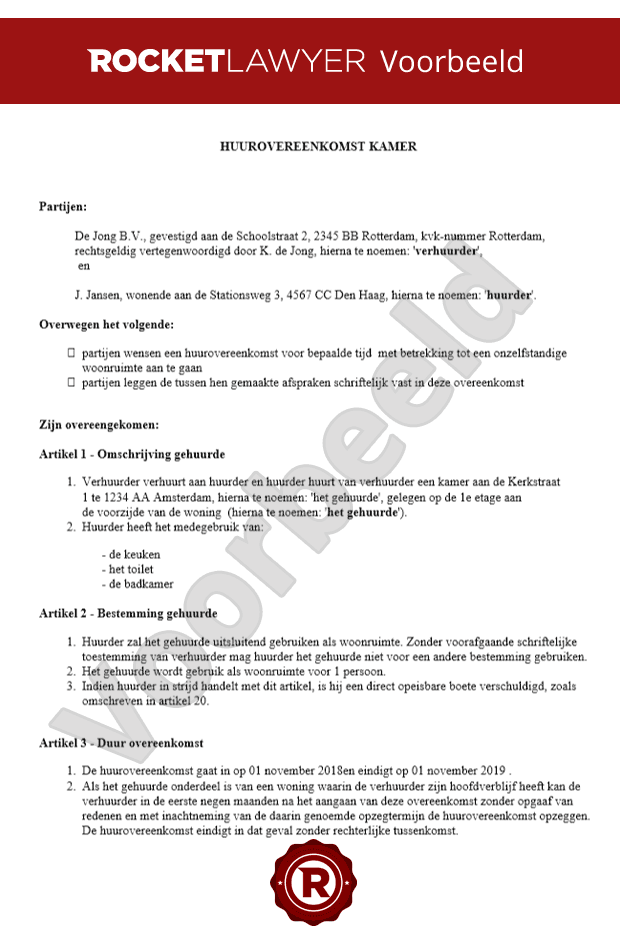 Model huurcontract garage  Gratis opstellen