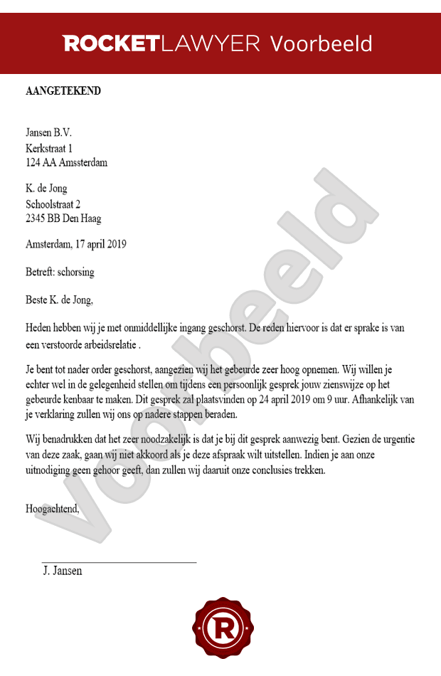 Schorsing of Op Non-actief Brief Opstellen