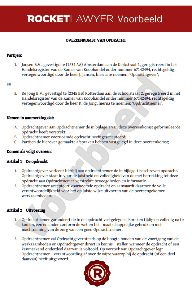 Overeenkomst Van Opdracht Opstellen Gratis