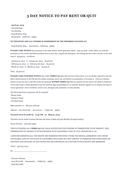 Notice To Terminate Tenancy Agreement By Landlord Template