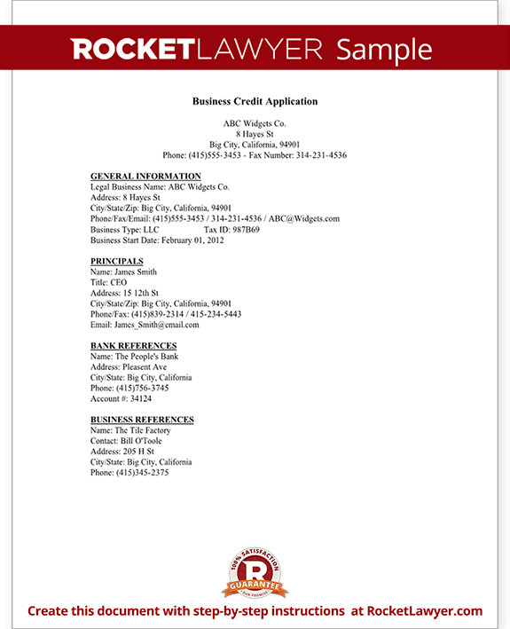 sample credit application for small business