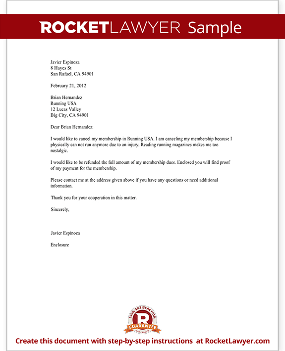 Gym Membership Cancellation Letter Template from www.rocketlawyer.com