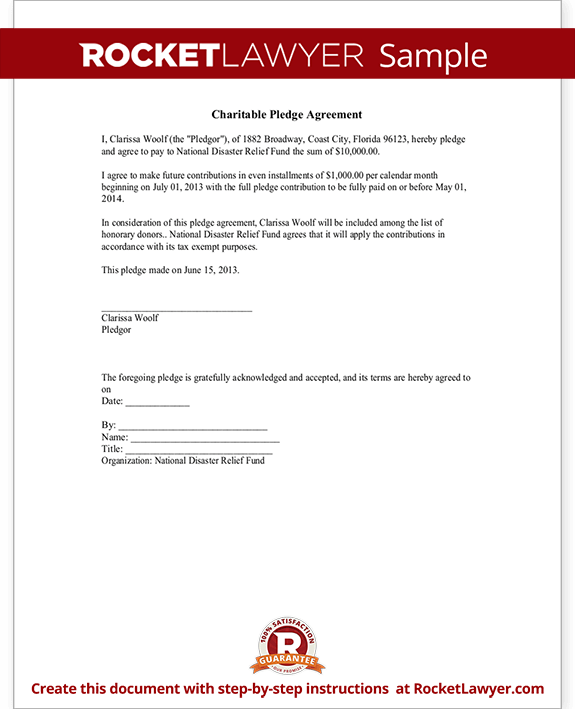 Charitable Pledge Agreement Form (with Sample)