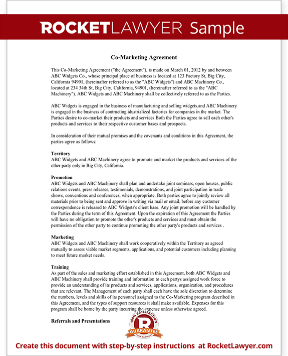 CoMarketing Agreement Joint Marketing Agreement Template CoMarketing Agreement Joint Marketing Agreement Template