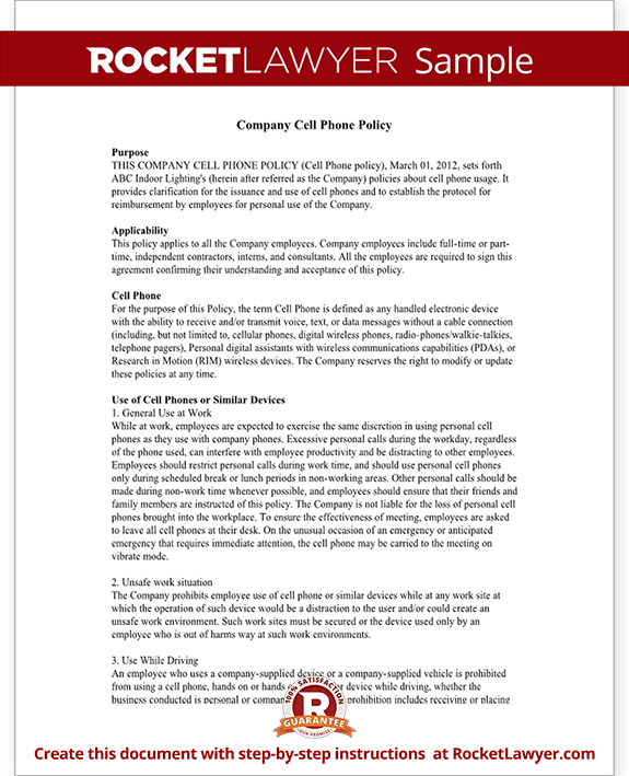 Company Cell Phone Policy with Template & Sample