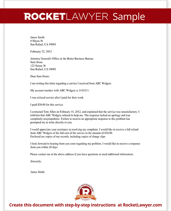 Plaint Letter To A BBB Or Attorney General
