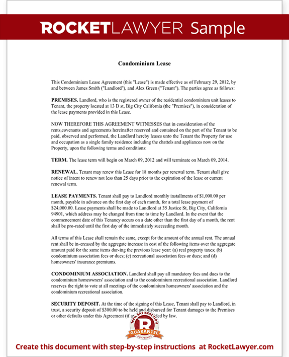 Condo Lease Agreement Condominium Lease with Sample