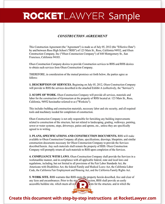 Construction Contract Template Construction Agreement Form