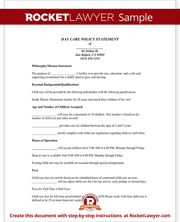 policy form template day care policy statement form with sle policy form template day care policy statement form with sle