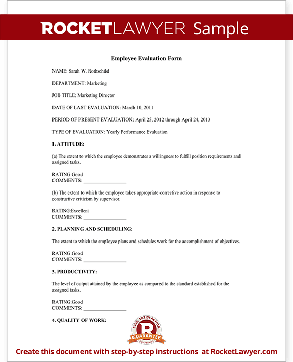 employee evaluation form performance review rocket lawyer employee performance contract template