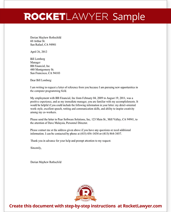 Request For Reference Letter From Employer Sample from www.rocketlawyer.com