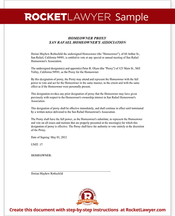 Homeowners' Association Proxy (Form With Sample)