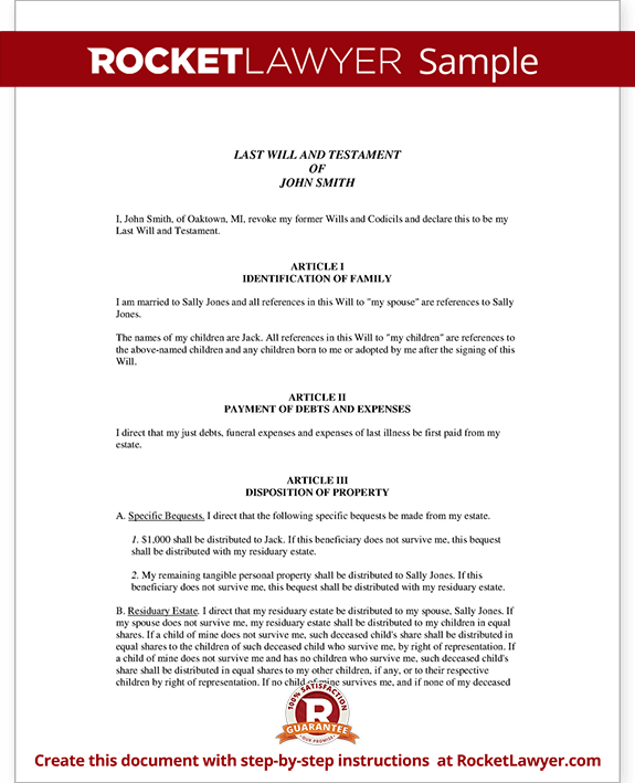 Legal Will Document - Sample Legal Will Template