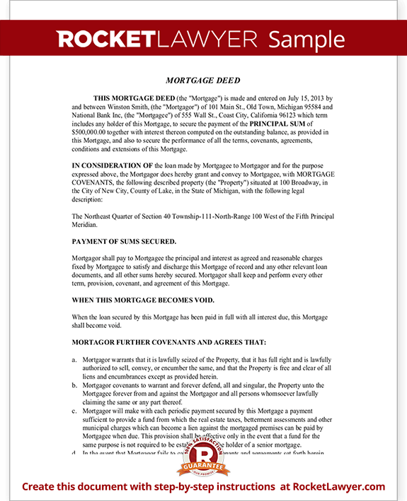 Mortgage Deed Form - Deed of Mortgage | Rocket Lawyer Mortgage Deed Form - Deed of Mortgage | Rocket Lawyer
