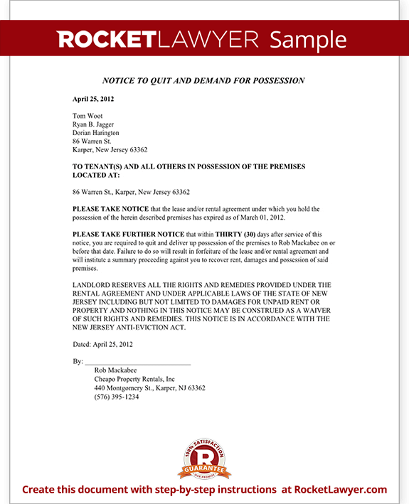 New Jersey Eviction Notice Form New Jersey Eviction Notice Sample