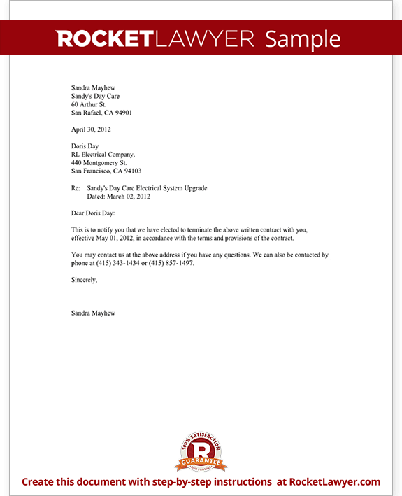 Cancel Contract Letter Sample Notice of Contract Termination