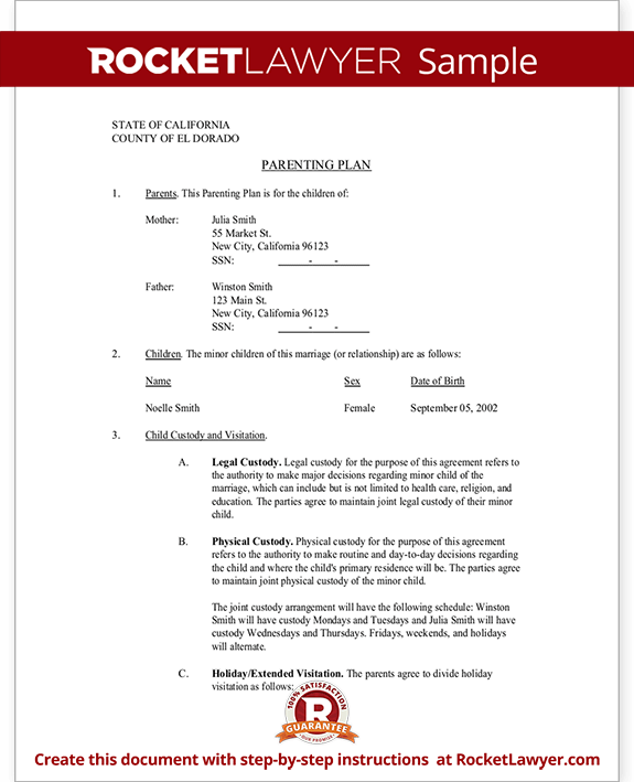 Sample Parenting Plan Form Template Test Custody Agreement Template Custody Agreement Template Sample Parenting Plan Form Template Test