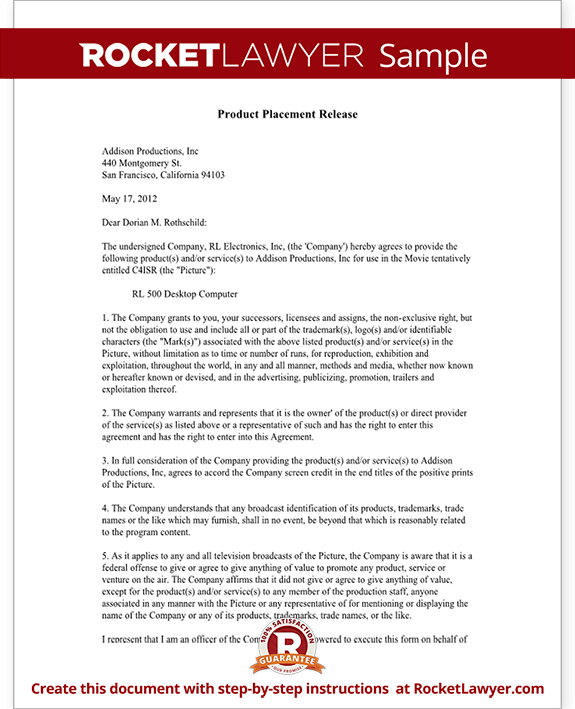 product agreement template product placement agreement release form for product product agreement template product placement agreement release form for product