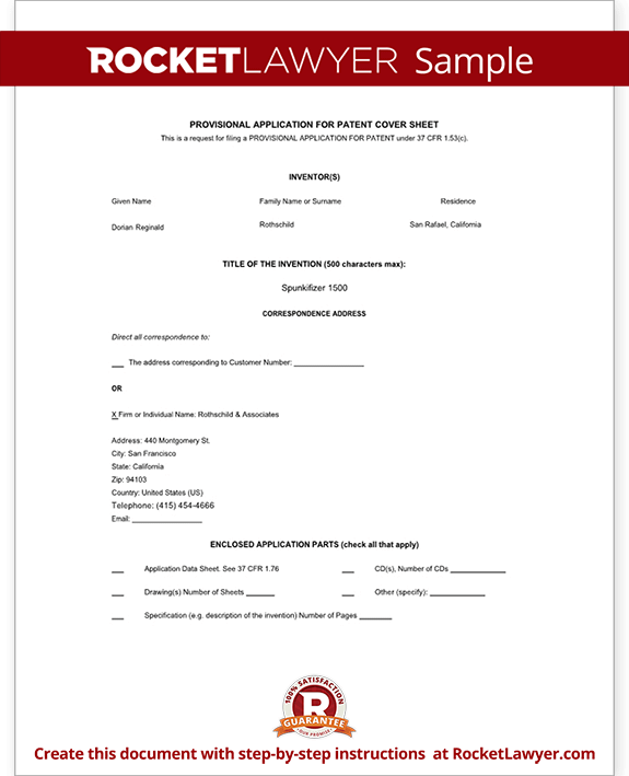 Provisional Patent Application Form Free Template with Sample