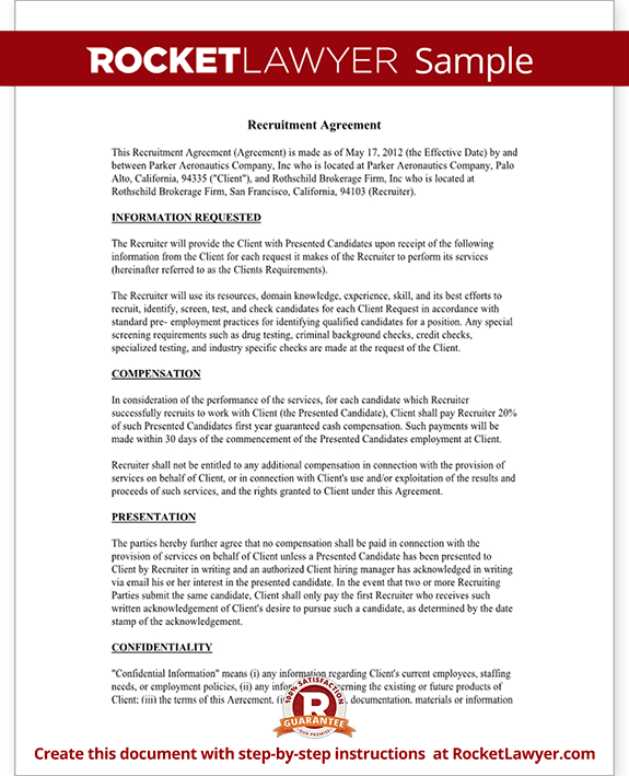 Recruiter Agreement Recruitment Contract Agreement Template (with Sample)