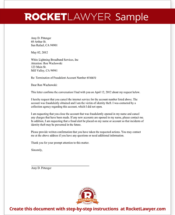 Request To Cancel Unauthorized Internet Service Form With