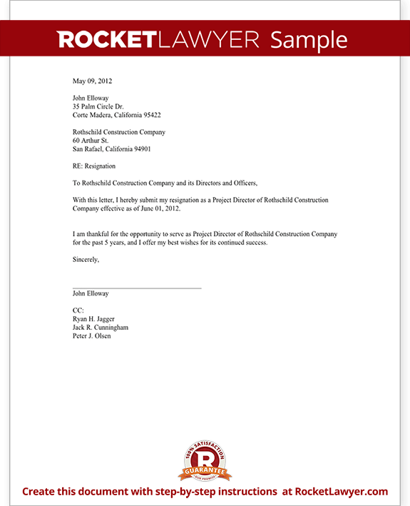 Format Of Resignation Letter From Board Of Directors from www.rocketlawyer.com